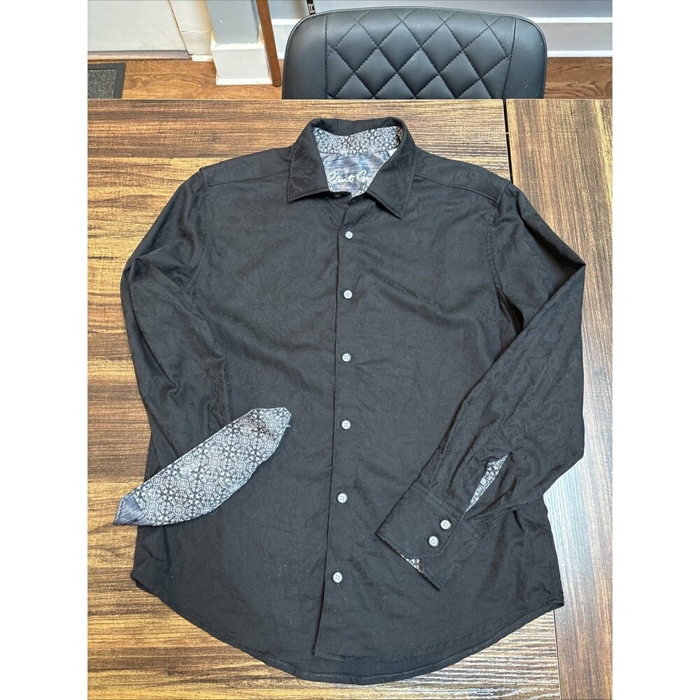 Robert Graham Embossed Black On Black Paisley Flip Cuff L/S Shirt Sz XS